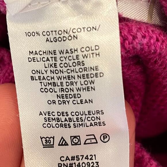 LOFT Cotton Fuchsia/Magenta/Purple Long Sleeve Sweater, Open Knit Sleeves, XS - Picture 6 of 9